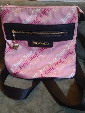 Juicy Couture Pink Logo Crossbody with Black Trim and Gold Heart Charm